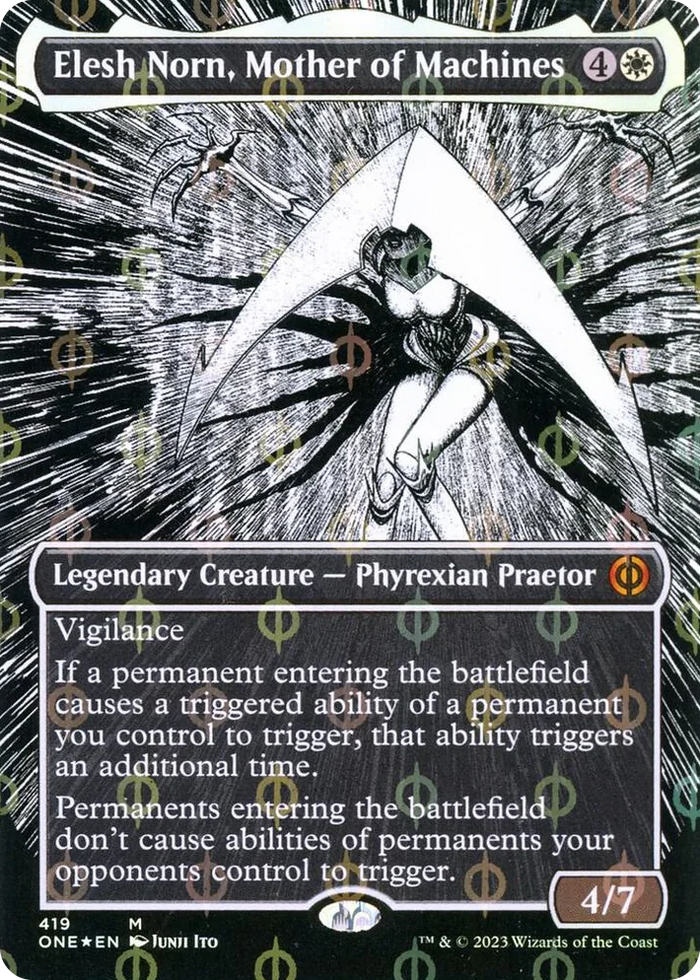 0419 Elesh Norn, Mother of Machines (Borderless) (Step-and-Compleat Foil) M Phyrexia: All Will Be One
