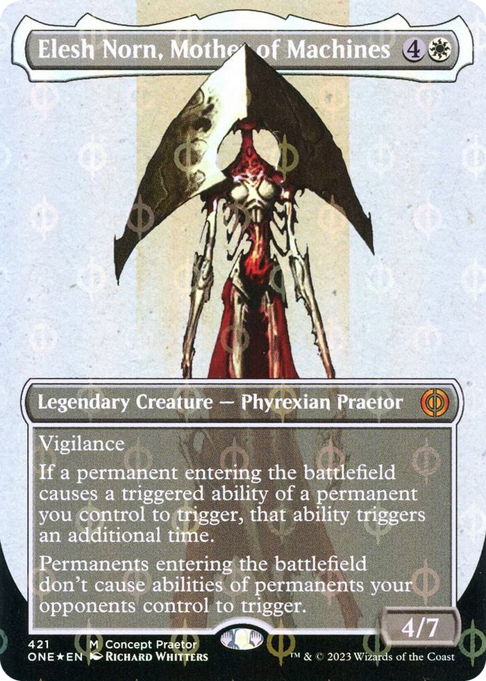 Elesh Norn, Mother of Machines (Concept Praetor) (Step-and-Compleat Foil) #421 M - Phyrexia: All Will Be One Pokemon card