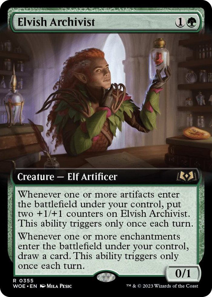 Elvish Archivist (Extended Art) #355 R - Wilds of Eldraine Pokemon card