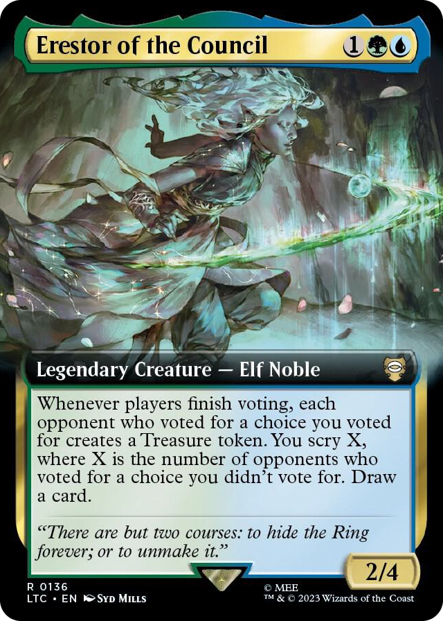 Erestor of the Council (Extended Art) #136 R - Commander: The Lord of the Rings: Tales of Middle-earth Pokemon card