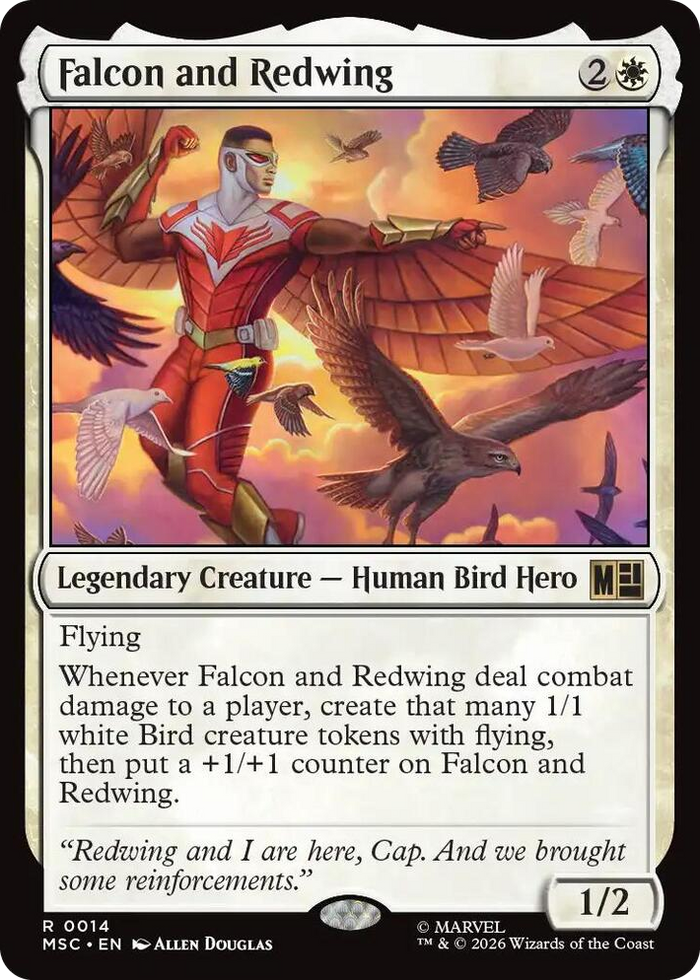 Falcon and Redwing (Surge Foil) #14 R - Commander: Marvel Super Heroes Pokemon card