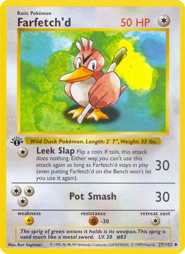 Farfetch'd #27 Uncommon - Base Set (Shadowless) Pokemon card