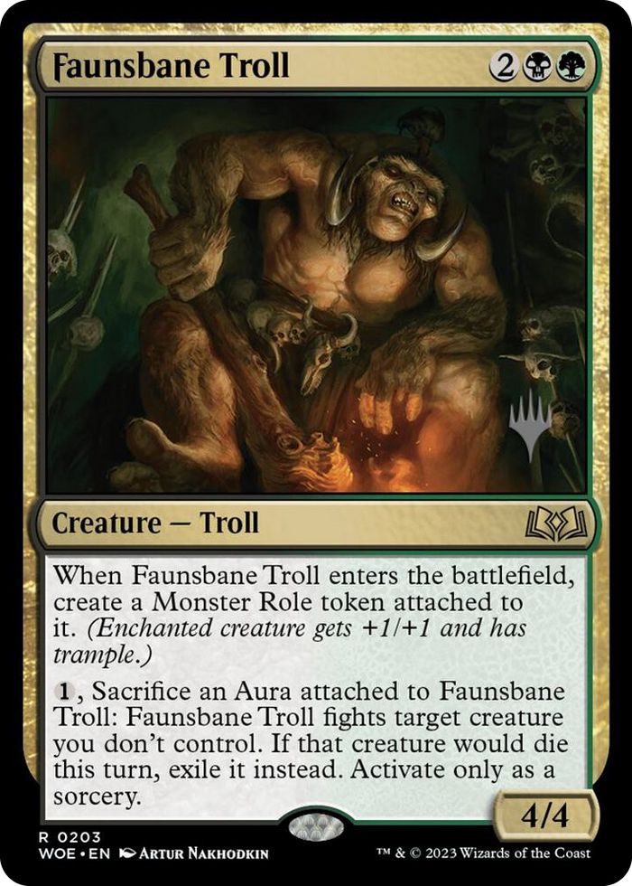 Faunsbane Troll #203 R - Promo Pack: Wilds of Eldraine Pokemon card