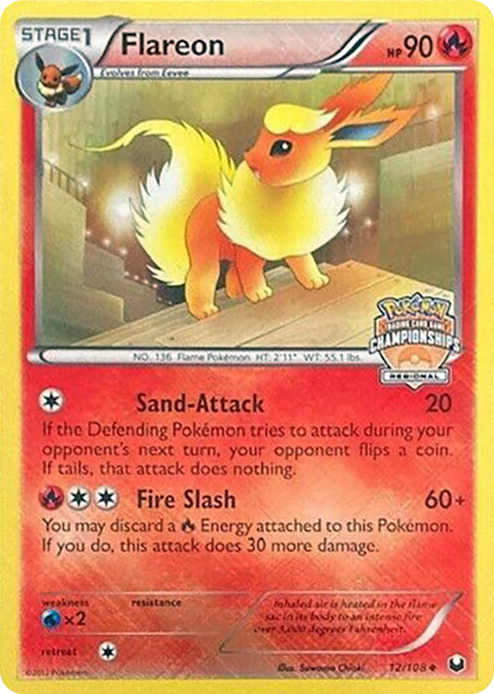 0012 Flareon - 12/108 (Regional Championships) Promo League & Championship Cards