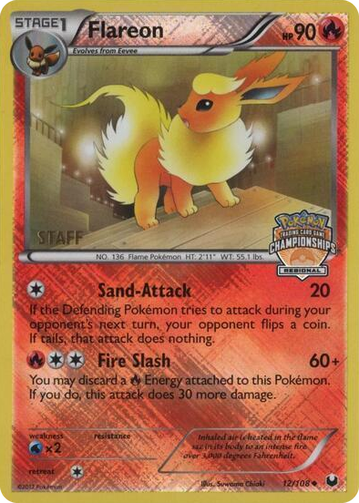 0012 Flareon - 12/108 (Regional Championships) [Staff] Promo League & Championship Cards