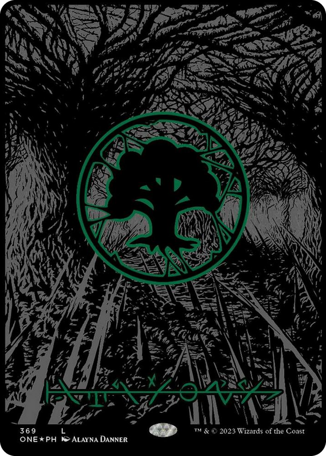 0369 Forest (Phyrexian) - Full Art (Oil Slick Raised Foil) L Phyrexia: All Will Be One