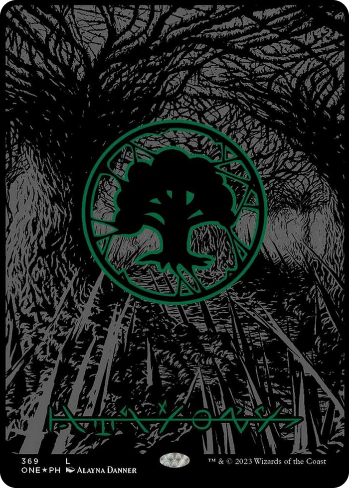 Forest (Phyrexian) - Full Art (Oil Slick Raised Foil) #369 L - Phyrexia: All Will Be One Pokemon card