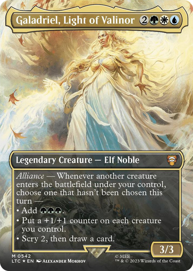 0542 Galadriel, Light of Valinor (Borderless) (Surge Foil) R Commander: The Lord of the Rings: Tales of Middle-earth