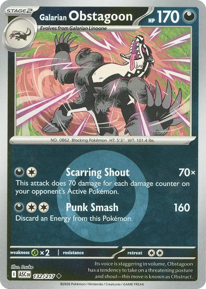 0132 Galarian Obstagoon - 132/217 (Energy Symbol Pattern) Uncommon Ascended Heroes