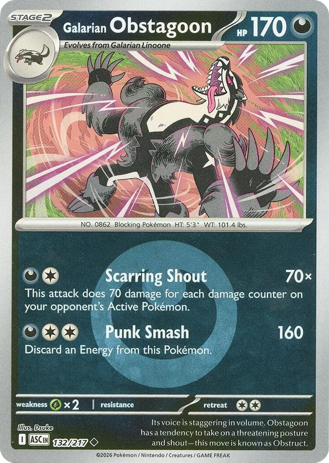 0132 Galarian Obstagoon - 132/217 (Energy Symbol Pattern) Uncommon Ascended Heroes