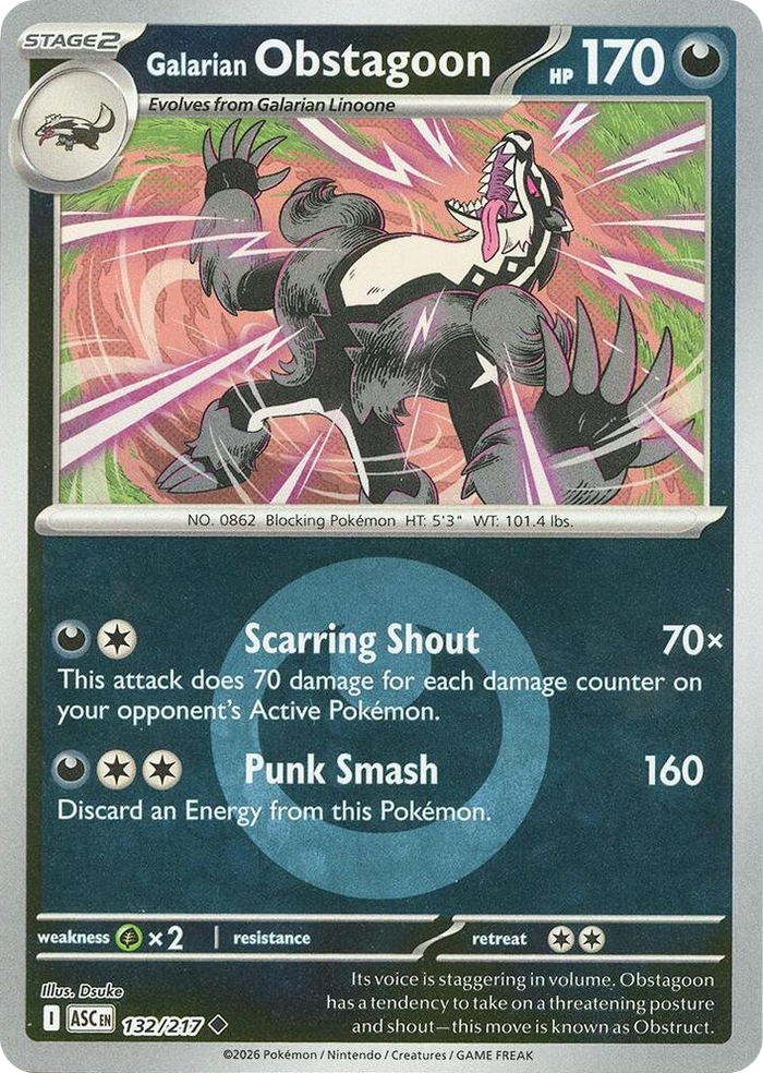 0132 Galarian Obstagoon - 132/217 (Energy Symbol Pattern) Uncommon Ascended Heroes