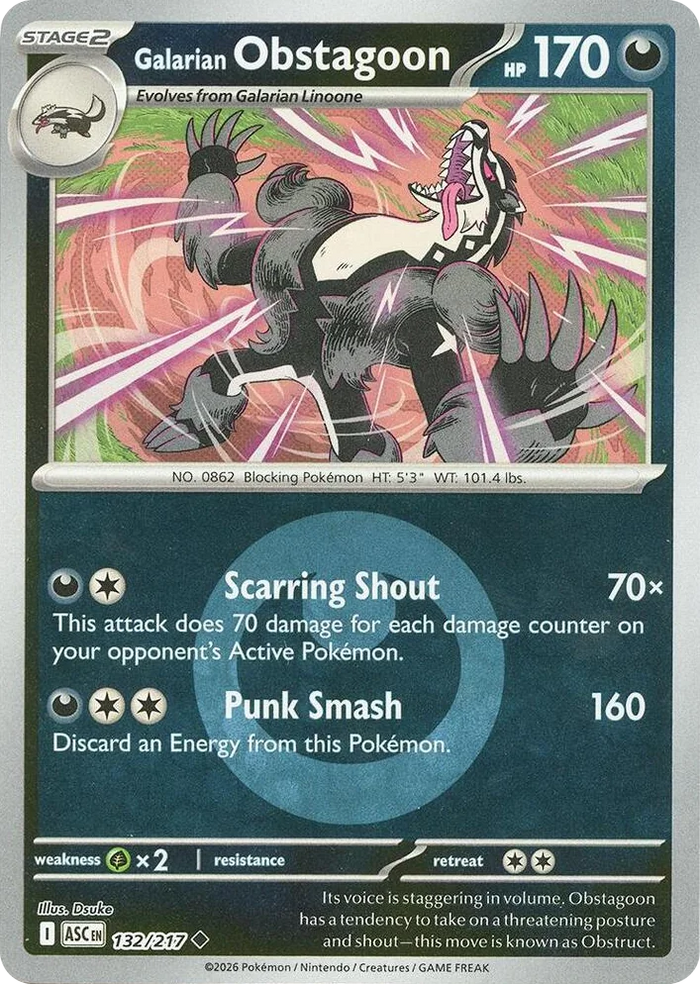 0132 Galarian Obstagoon - 132/217 (Energy Symbol Pattern) Uncommon Ascended Heroes