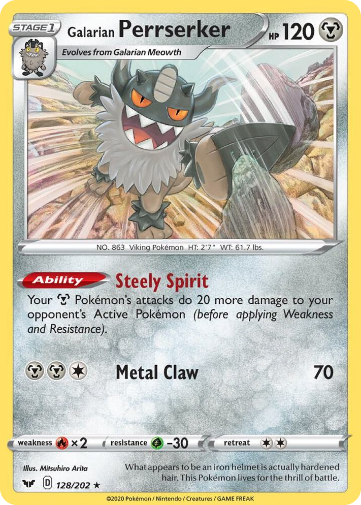 0128 Galarian Perrserker 128/202 (SWSH Base Set) Rare Deck Exclusives