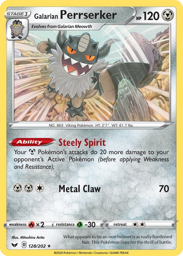 0128 Galarian Perrserker 128/202 (SWSH Base Set) Rare Deck Exclusives