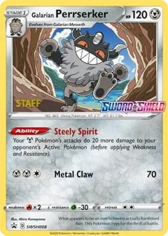 0008 Galarian Perrserker - SWSH008 (Prerelease) [Staff] Promo Sword & Shield Promo Cards