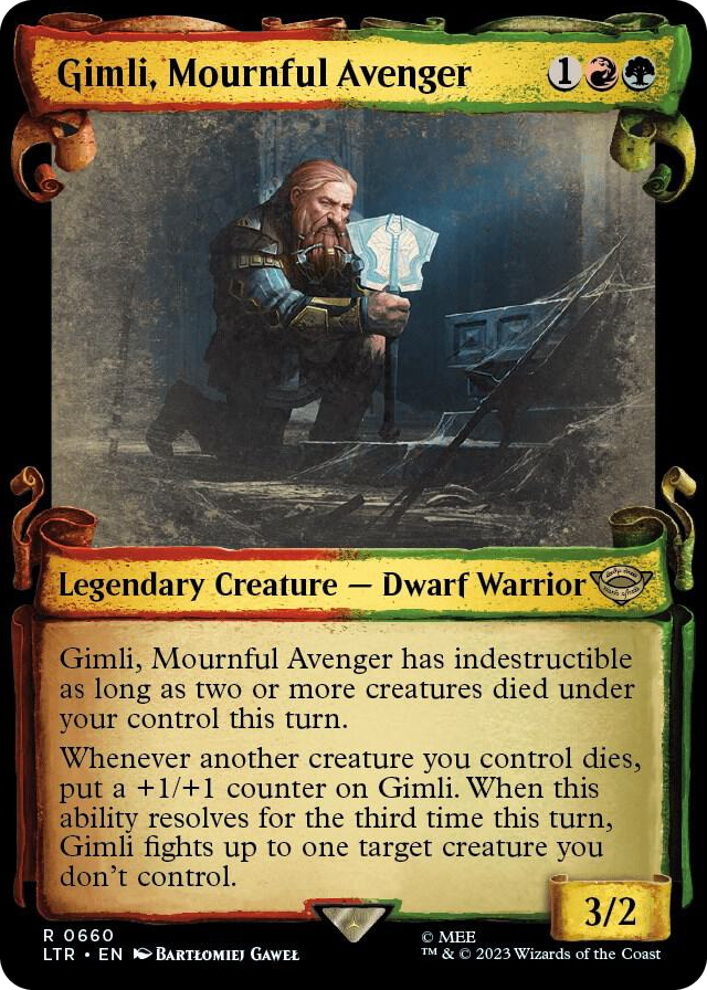 Gimli, Mournful Avenger (Showcase Scrolls) #660 R - Universes Beyond: The Lord of the Rings: Tales of Middle-earth Pokemon card