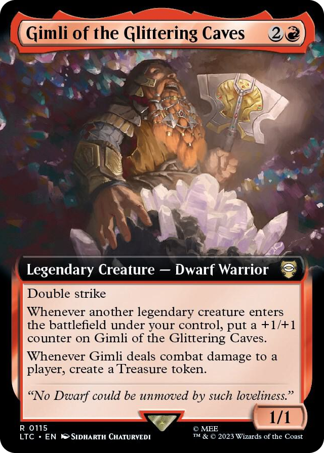 Gimli of the Glittering Caves (Extended Art) #115 R - Commander: The Lord of the Rings: Tales of Middle-earth Pokemon card