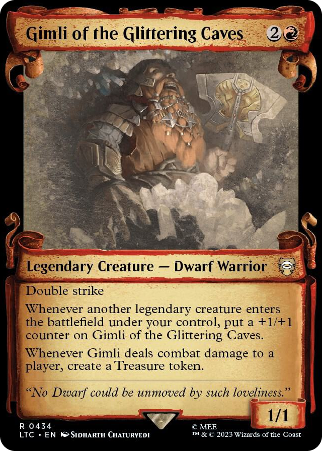 Gimli of the Glittering Caves (Showcase Scrolls) #434 R - Commander: The Lord of the Rings: Tales of Middle-earth Pokemon card