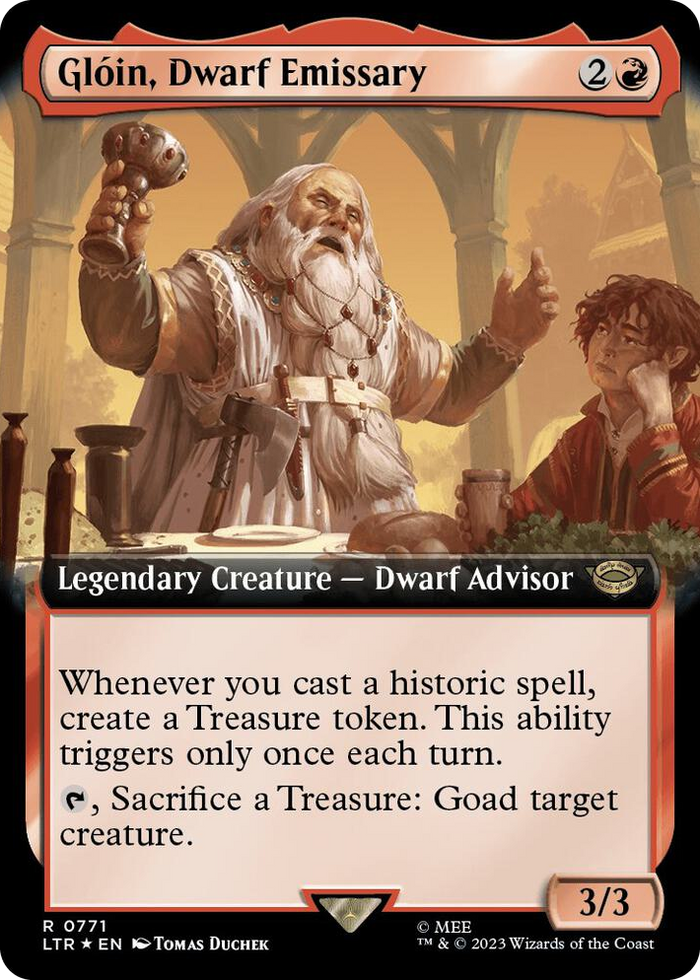 Gloin, Dwarf Emissary (Extended Art) (Surge Foil) #771 R - Universes Beyond: The Lord of the Rings: Tales of Middle-earth Pokemon card