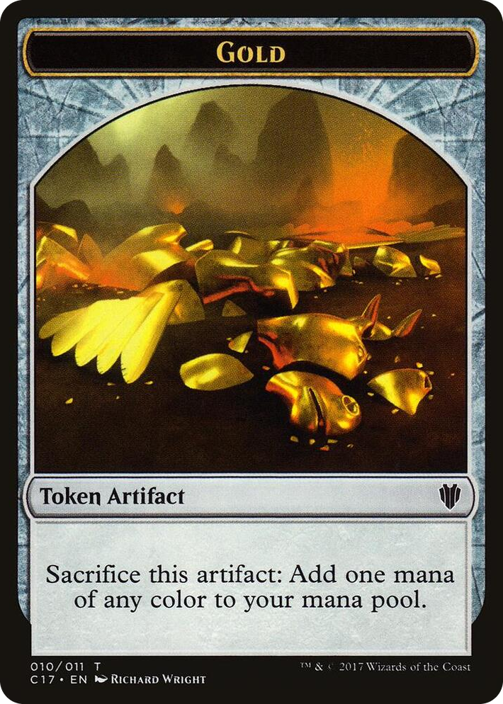 0010 Gold // Cat Dragon Double-Sided Token T Commander 2017