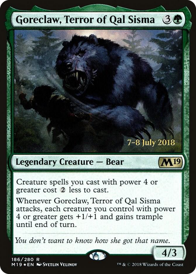 0186 Goreclaw, Terror of Qal Sisma R Prerelease Cards