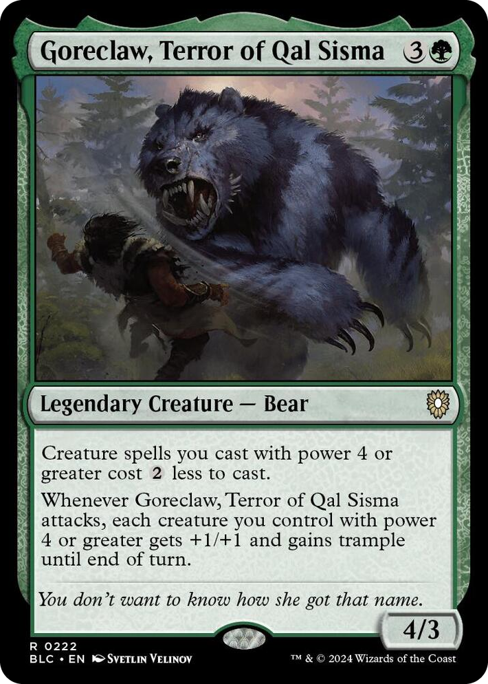 0222 Goreclaw, Terror of Qal Sisma R Commander: Bloomburrow