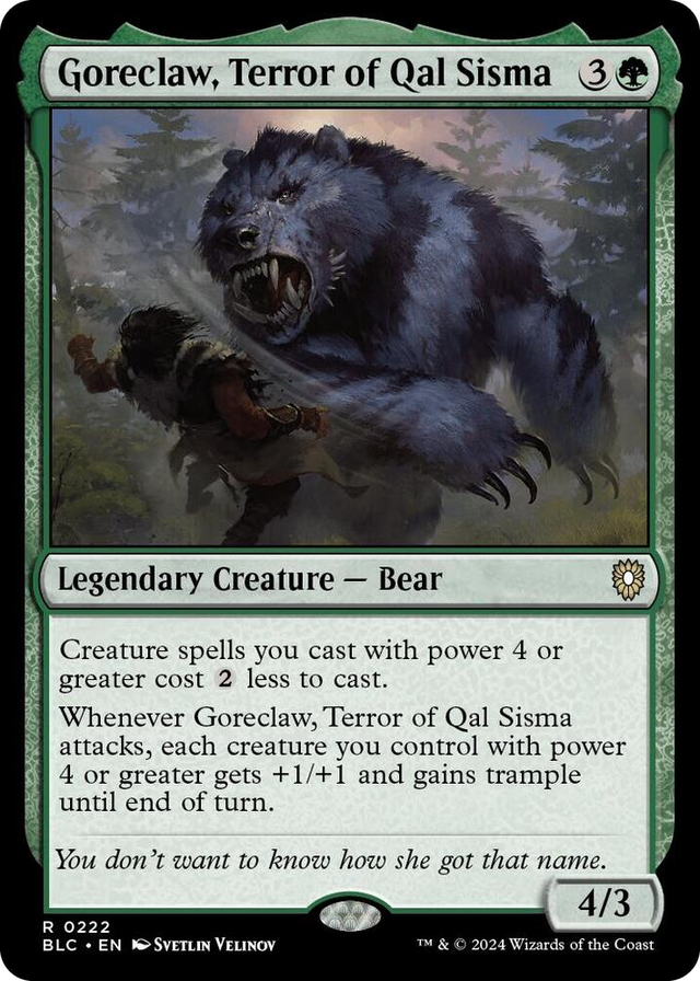 0222 Goreclaw, Terror of Qal Sisma R Commander: Bloomburrow