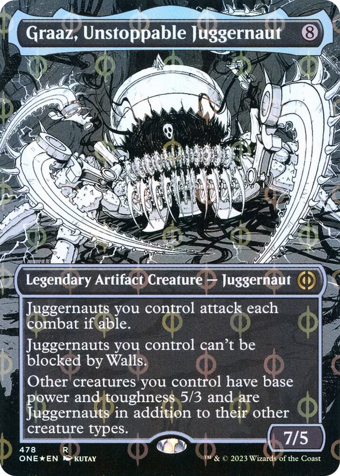 Graaz, Unstoppable Juggernaut (Borderless) (Step-and-Compleat Foil) #478 R - Phyrexia: All Will Be One Pokemon card
