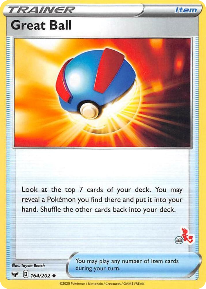 0164 Great Ball - 164/202 (#33 Cinderace Stamped) Promo Battle Academy 2022