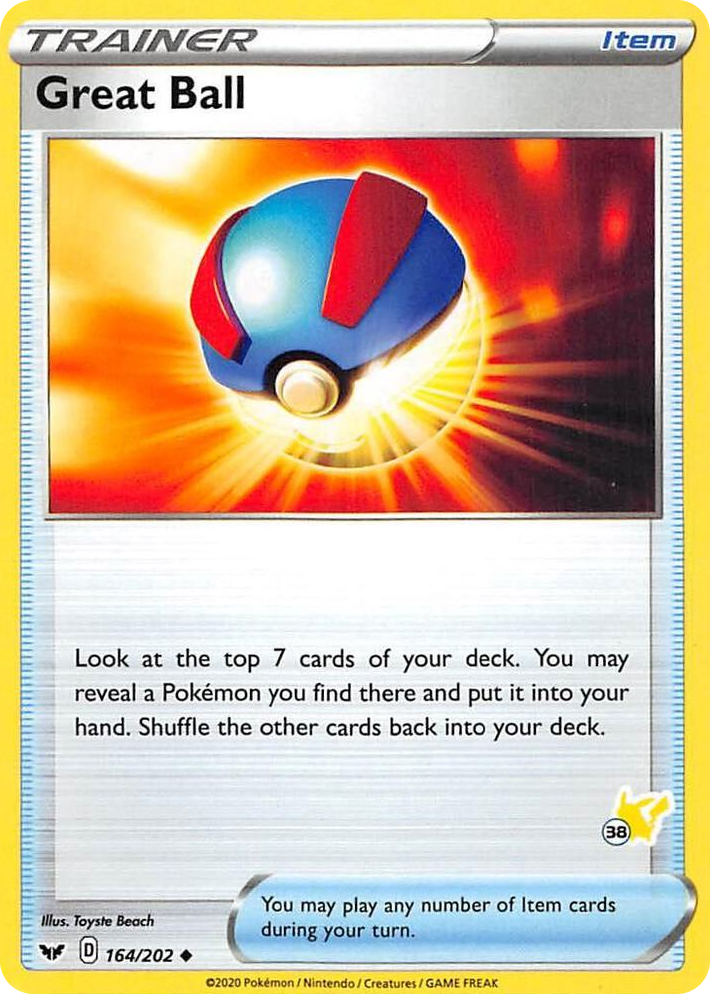 0164 Great Ball - 164/202 (#38 Pikachu Stamped) Promo Battle Academy 2022