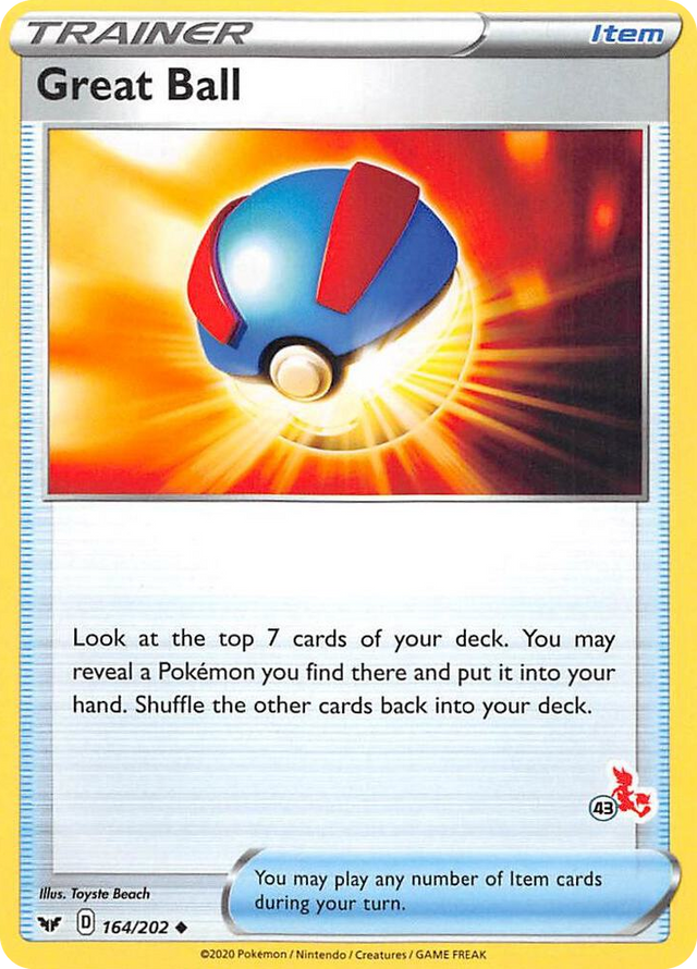 0164 Great Ball - 164/202 (#43 Cinderace Stamped) Promo Battle Academy 2022