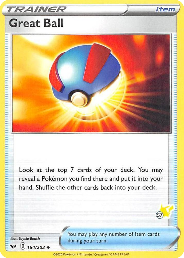 0164 Great Ball - 164/202 (#57 Pikachu Stamped) Promo Battle Academy 2022