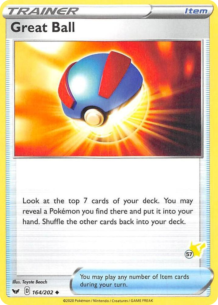 0164 Great Ball - 164/202 (#57 Pikachu Stamped) Promo Battle Academy 2022