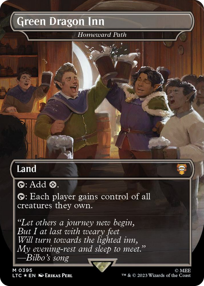 Green Dragon Inn - Homeward Path (Borderless) (Surge Foil) #395 M - Commander: The Lord of the Rings: Tales of Middle-earth Pokemon card