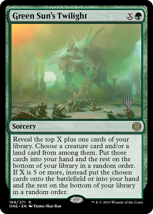 0169 Green Sun's Twilight R Promo Pack: Phyrexia: All Will Be One