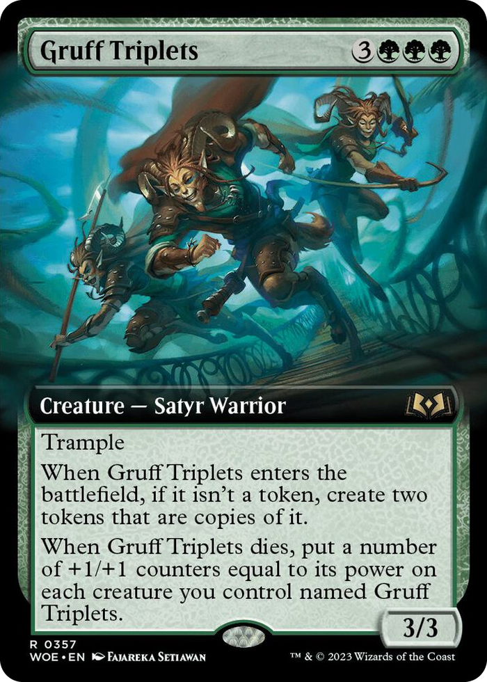 Gruff Triplets (Extended Art) #357 R - Wilds of Eldraine Pokemon card