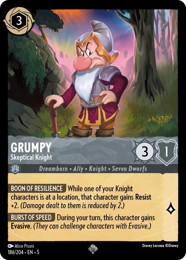 0186 Grumpy - Skeptical Knight Super Rare Shimmering Skies