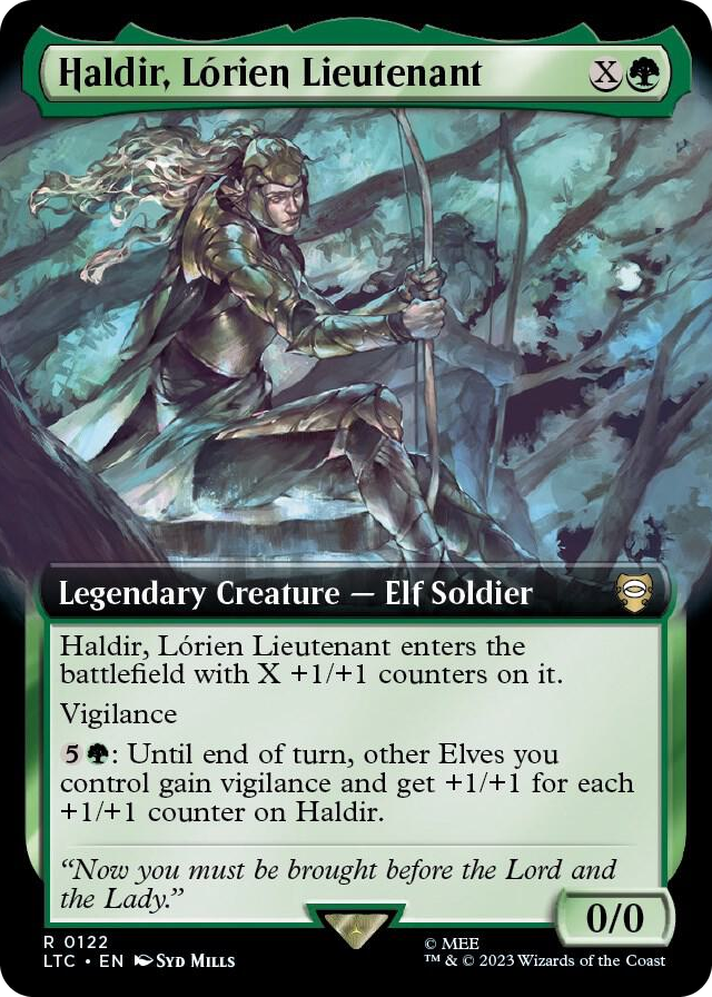 Haldir, Lorien Lieutenant (Extended Art) #122 R - Commander: The Lord of the Rings: Tales of Middle-earth Pokemon card