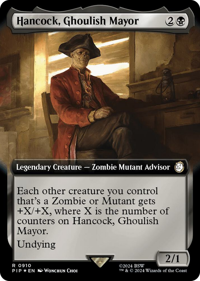 0910 Hancock, Ghoulish Mayor (Extended Art) (Surge Foil) R Universes Beyond: Fallout