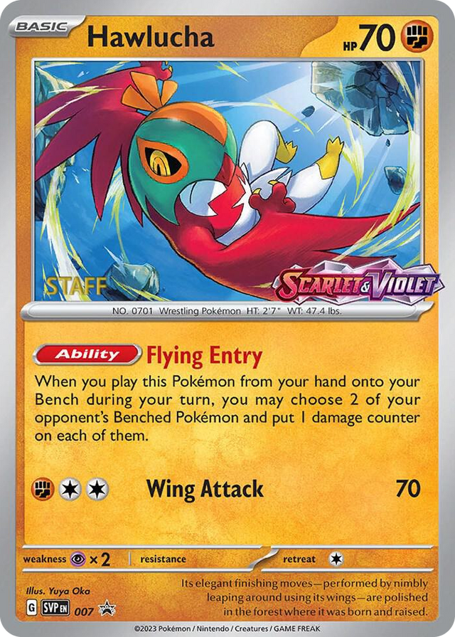 0007 Hawlucha - 007 (Prerelease) [Staff] Promo Scarlet & Violet Promo Cards
