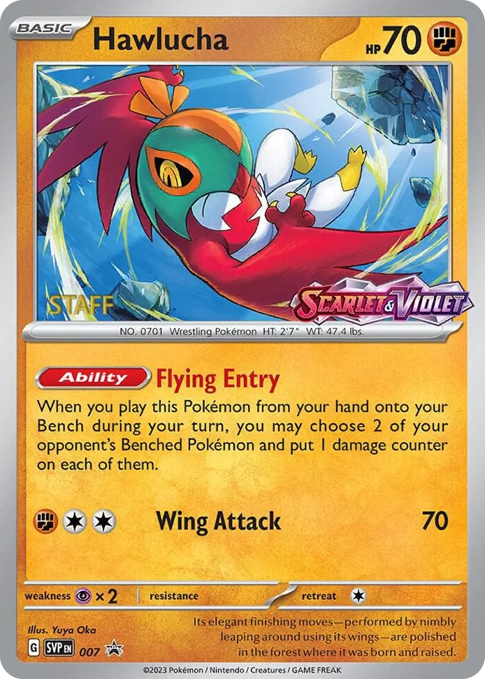 0007 Hawlucha - 007 (Prerelease) [Staff] Promo Scarlet & Violet Promo Cards