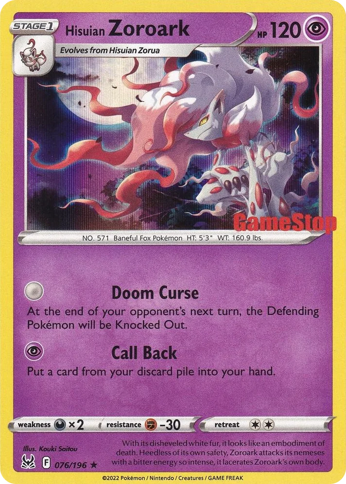 0076 Hisuian Zoroark - 076/196 (Gamestop Exclusive) Promo Miscellaneous Cards & Products