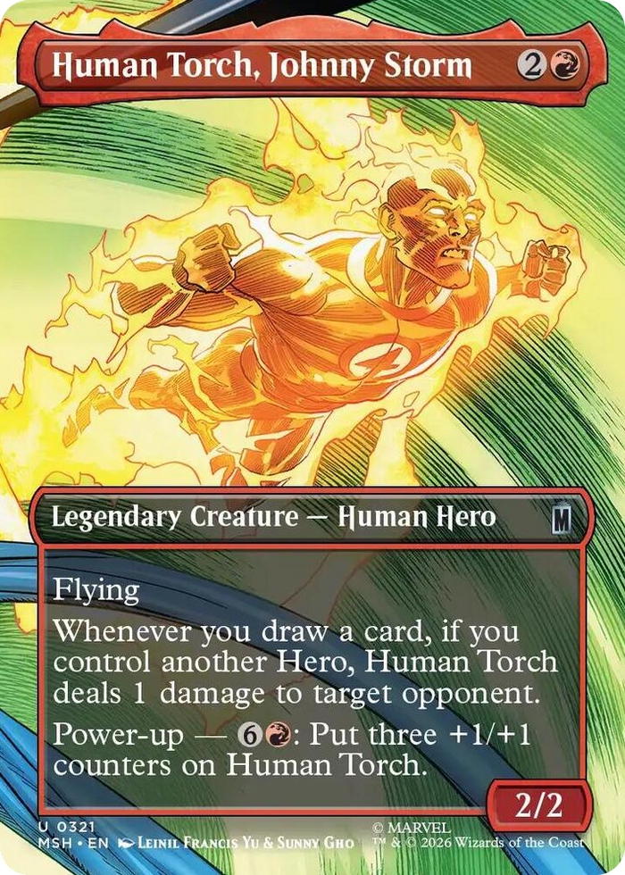 Human Torch, Johnny Storm (Borderless) #321 U - Marvel Super Heroes Pokemon card