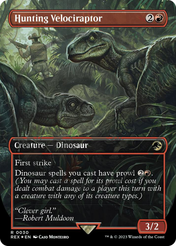 Hunting Velociraptor (Borderless) (Emblem) #30 R - Universes Beyond: Jurassic World Collection Pokemon card