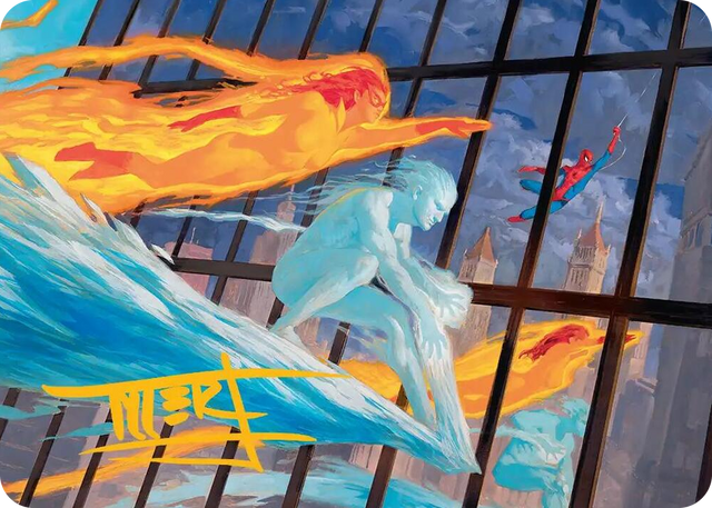 0045 Iceman and Firestar Art Card (Gold-Stamped Signature) S Art Series: Marvel Super Heroes