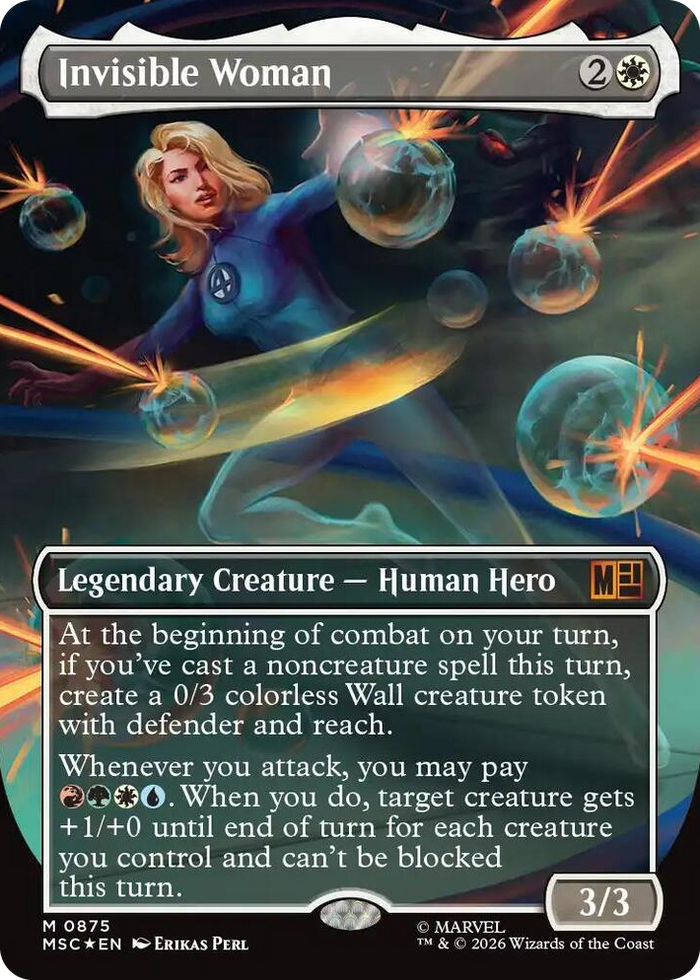 Invisible Woman (Borderless) (Surge Foil) #875 M - Commander: Marvel Super Heroes Pokemon card