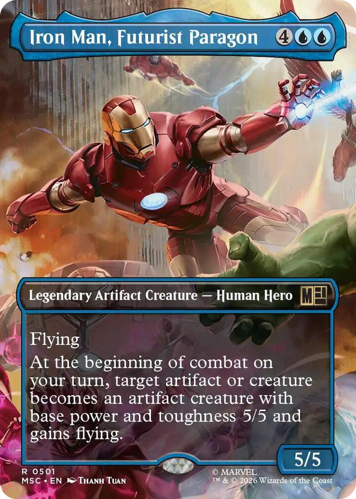 Iron Man, Futurist Paragon (Borderless) #501 R - Commander: Marvel Super Heroes Pokemon card
