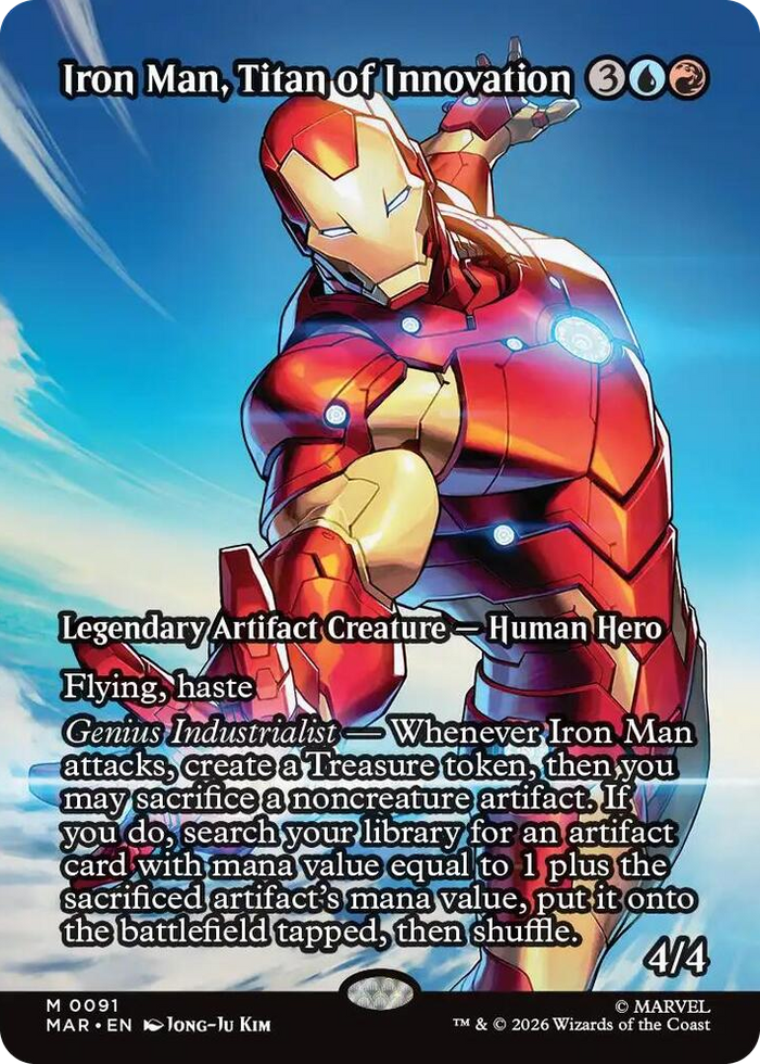 Iron Man, Titan of Innovation (Borderless) #91 M - Marvel Universe Eternal-Legal Pokemon card