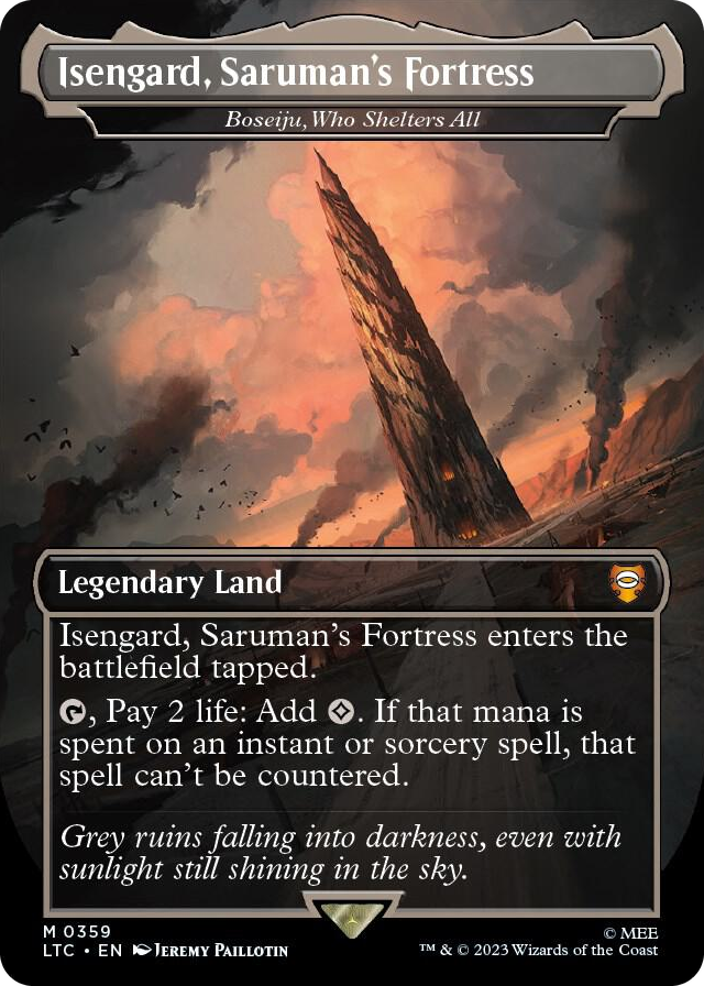 Isengard, Saruman's Fortress - Boseiju, Who Shelters All (Borderless) #359 M - Commander: The Lord of the Rings: Tales of Middle-earth Pokemon card