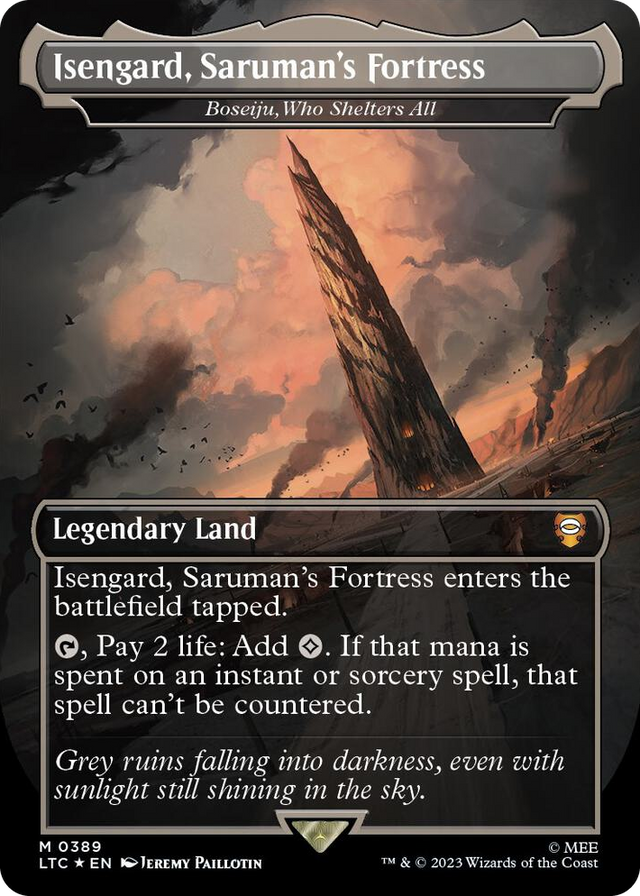 0389 Isengard, Saruman's Fortress - Boseiju, Who Shelters All (Borderless) (Surge Foil) M Commander: The Lord of the Rings: Tales of Middle-earth
